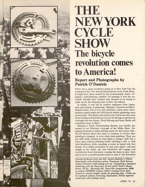 <------ Bicycling Magazine 04-1976 ------> 1976 New York City Cycle Show - Part 1