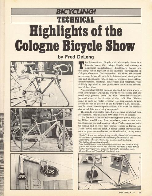 <------ Bicycling Magazine 12-1976 ------> 1976 Cologne Bicycle Show - Part 1