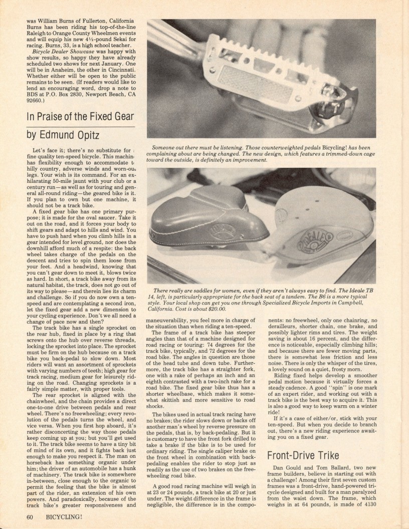 <------ Bicycling Magazine 04-1977 ------> 1977 Anaheim Bicycle Dealer Showcase