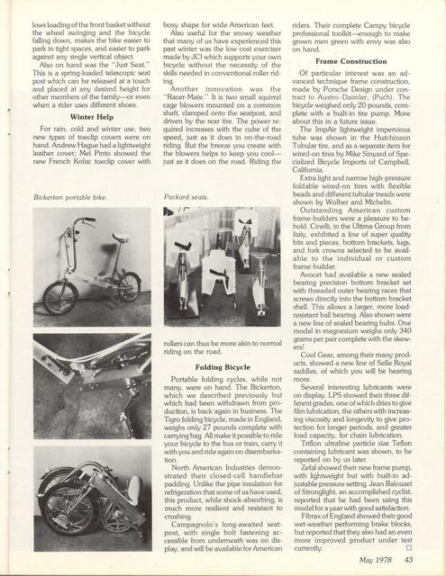 <------ Bicycling Magazine 05-1978 ------> 1978 New York City Cycle Show