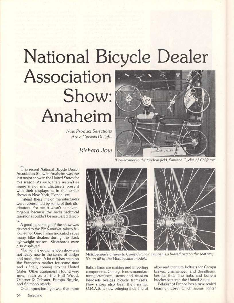 <------ Bicycling Magazine 06-1978 ------> 1978 Anaheim National Bicycle Dealer Association Show