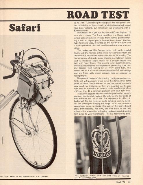 <------ Bicycling Magazine 05-1972 ------> Nishiki Safari