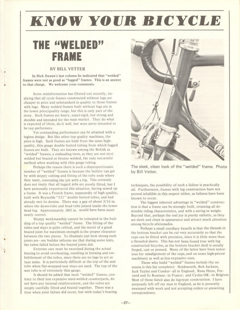 <---------- Bike World 06-1972 ----------> Lugless Welded Frames