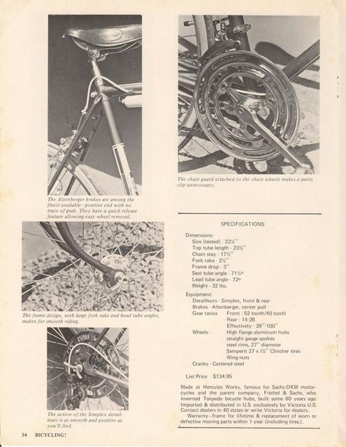<------ Bicycling Magazine 09-1972 ------> Victoria 647D Alpine DeLuxe