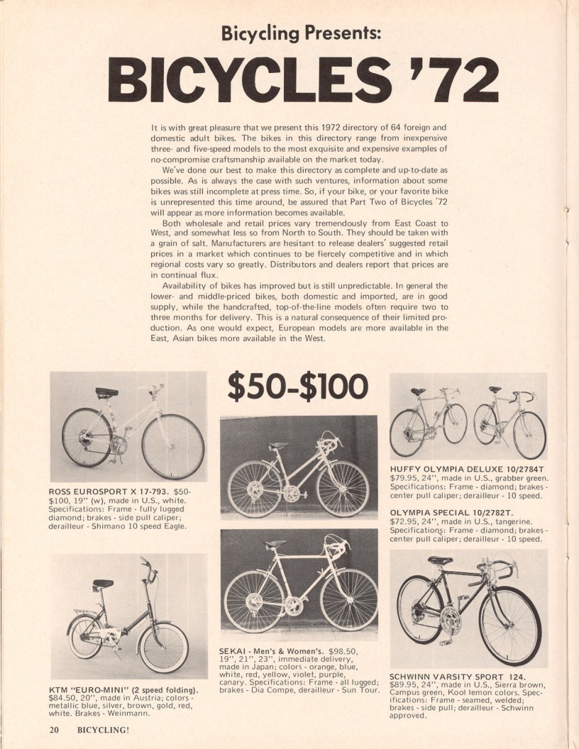 <------ Bicycling Magazine 10-1972 ------> 1972 Bicycle Showcase