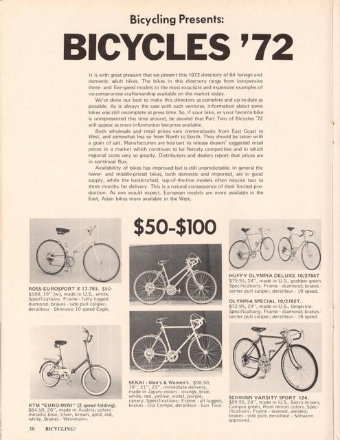 <------ Bicycling Magazine 10-1972 ------> 1972 Bicycle Showcase