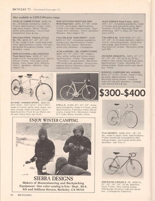 <------ Bicycling Magazine 10-1972 ------> 1972 Bicycle Showcase