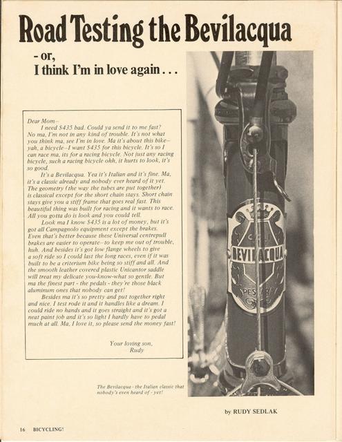 <------ Bicycling Magazine 02-1973 ------> Bevilaqua Special