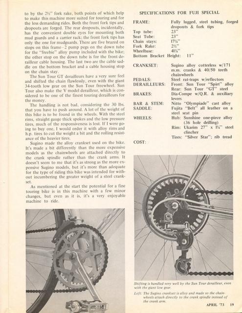 <------ Bicycling Magazine 04-1973 ------> Fuji Special Road Racer