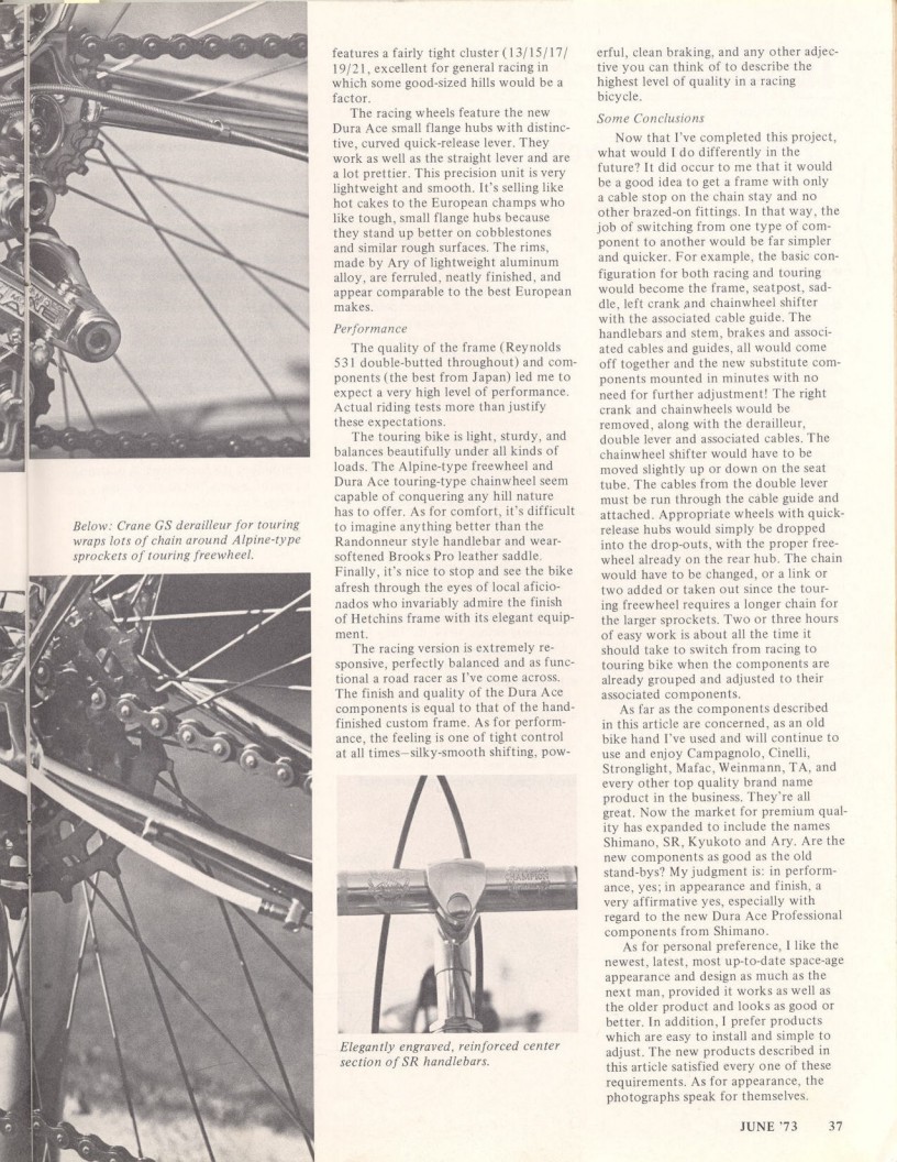 <------ Bicycling Magazine 06-1973 ------> Hetchins Racing / Touring