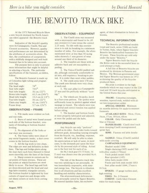 <---------- Bike World 08-1973 ----------> Benotto Track Bike