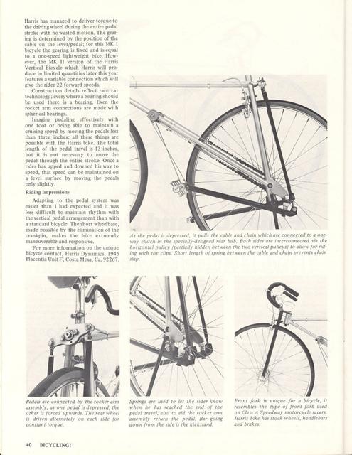 <------ Bicycling Magazine 10-1973 ------> Harris Vertical Bike