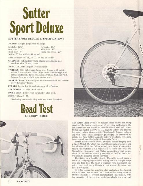 <------ Bicycling Magazine 11-1973 ------> Sutter Sport Deluxe