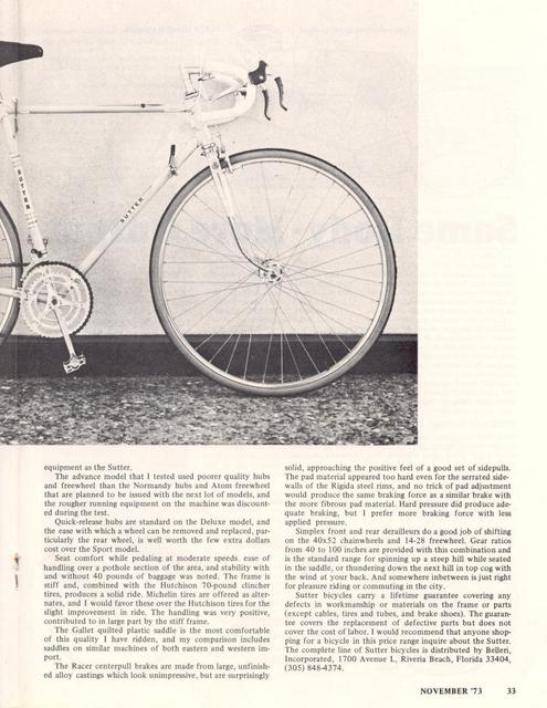 <------ Bicycling Magazine 11-1973 ------> Sutter Sport Deluxe