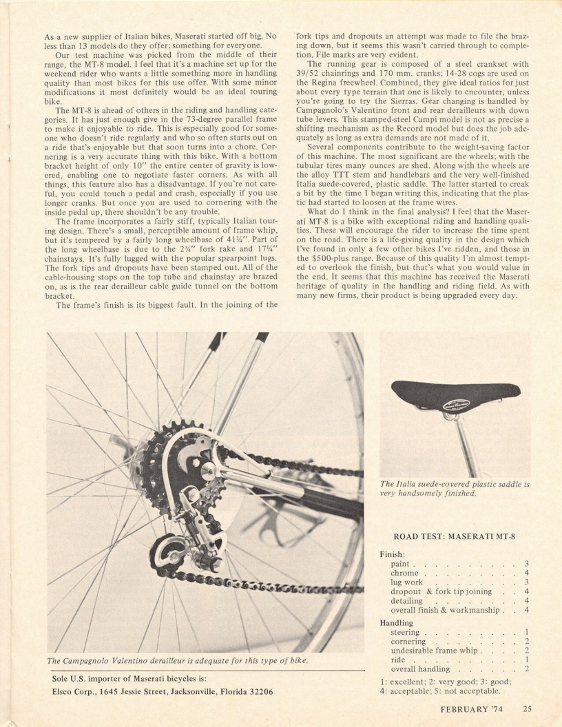 <------ Bicycling Magazine 02-1974 ------> Maserati MT8