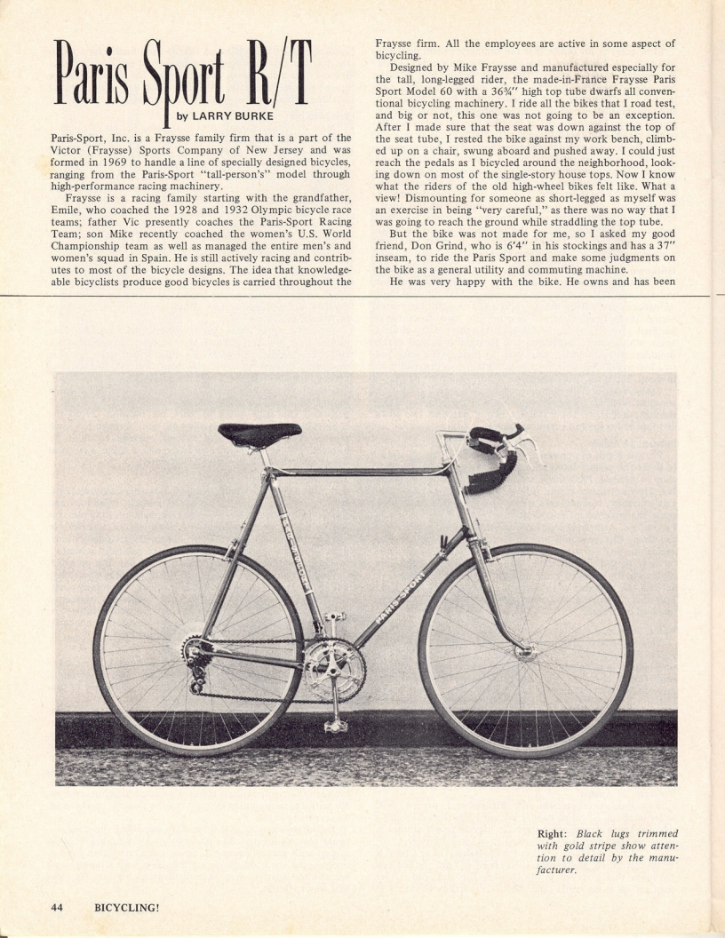 <------ Bicycling Magazine 04-1974 ------> Paris Sport Model 69