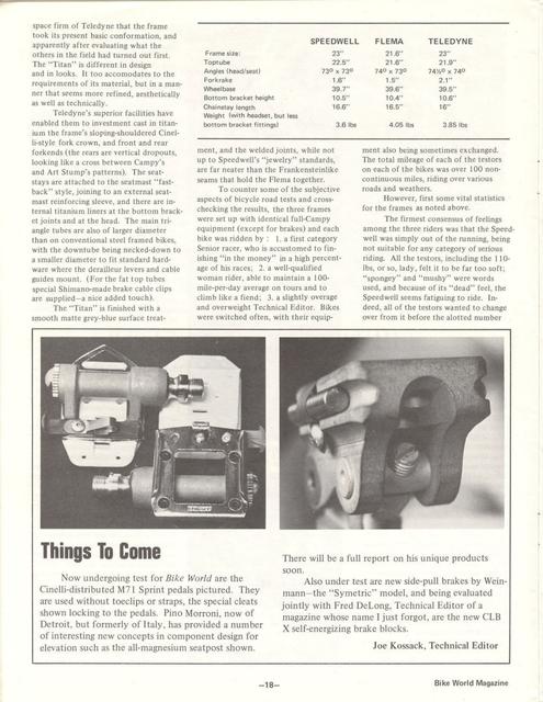 <---------- Bike World 07-1974 ----------> Speedwell Titalite / Flema / Teledyne Linair Titan