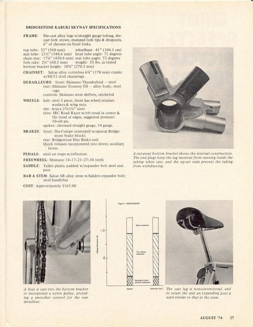 <------ Bicycling Magazine 08-1974 ------> Bridgestone Kabuki Skyway