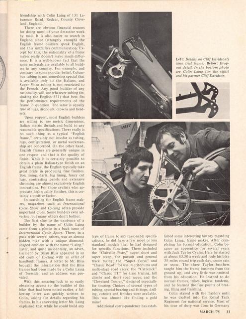 <------ Bicycling Magazine 03-1975 ------> Colin Laing