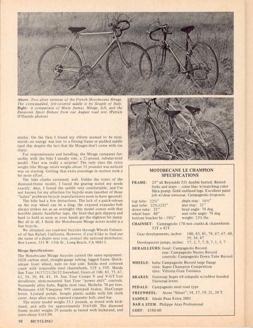 <------ Bicycling Magazine 09-1975 ------> Motobecane Le Champion / Mirage