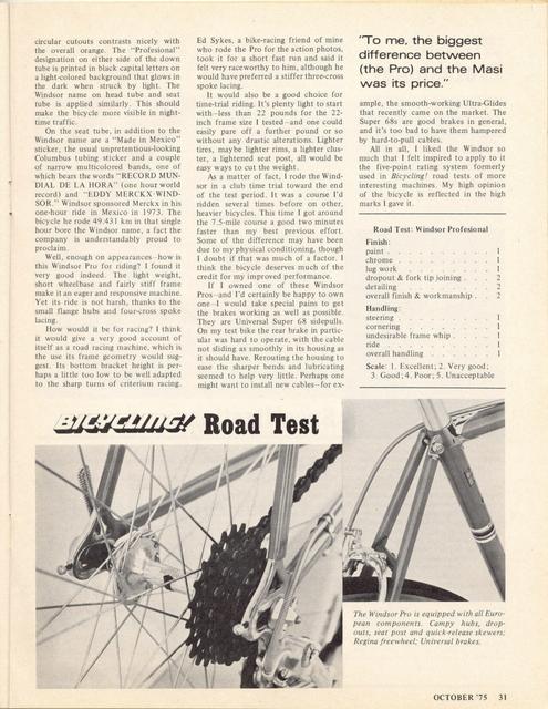 <------ Bicycling Magazine 10-1975 ------> Windsor Professional