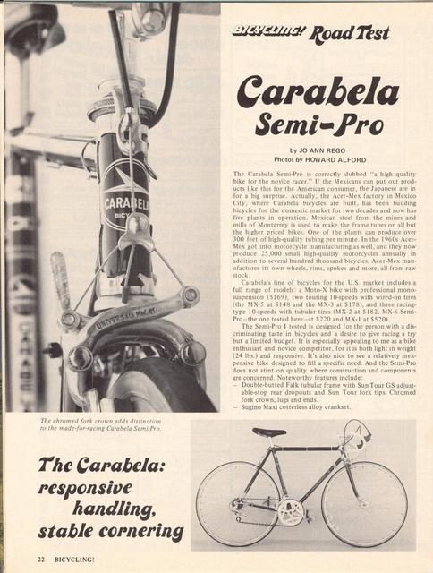 <------ Bicycling Magazine 11-1975 ------> Carabela Semi Pro