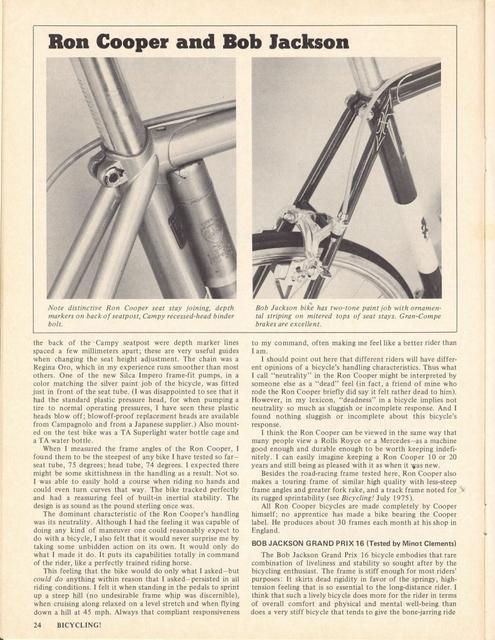 <------ Bicycling Magazine 02-1976 ------> Ron Cooper / Bob Jackson