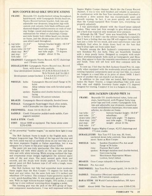 <------ Bicycling Magazine 02-1976 ------> Ron Cooper / Bob Jackson