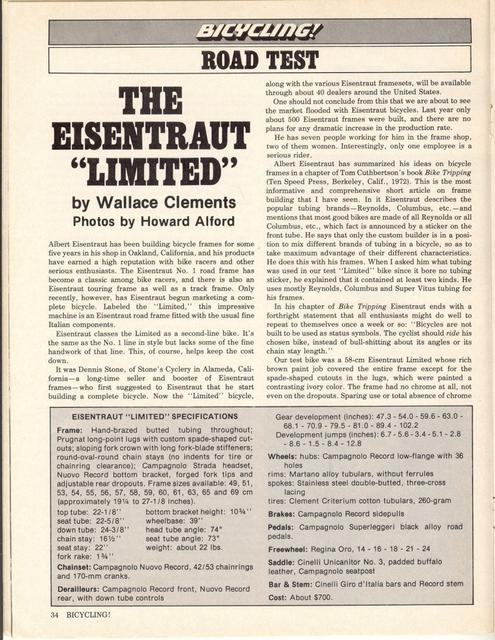 <------ Bicycling Magazine 04-1976 ------> Eisentraut Limited