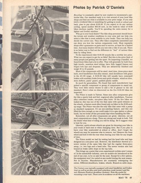 <------ Bicycling Magazine 05-1976 ------> A Shopping Guide To $130 Bicycles