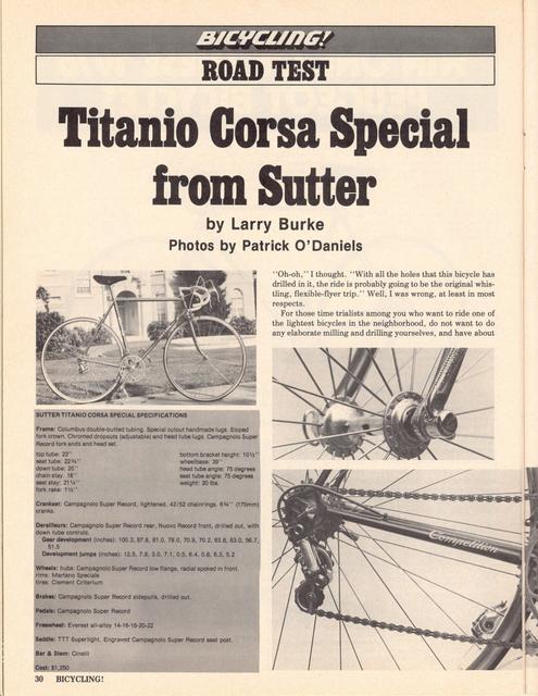 <------ Bicycling Magazine 06-1976 ------> Sutter Titanio Corsa Special