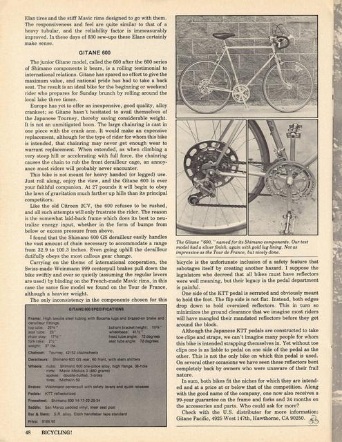 <------ Bicycling Magazine 07-1976 ------> Gitane Tour de France / model 600