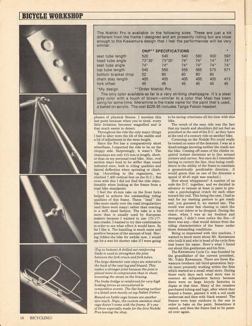 <------ Bicycling Magazine 08-1976 ------> Nishiki Pro frameset