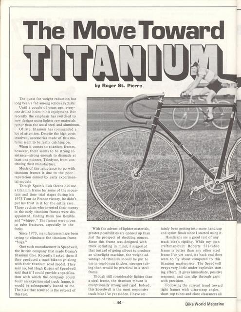 <---------- Bike World 11-1976 ----------> Speedwell Titanium Track