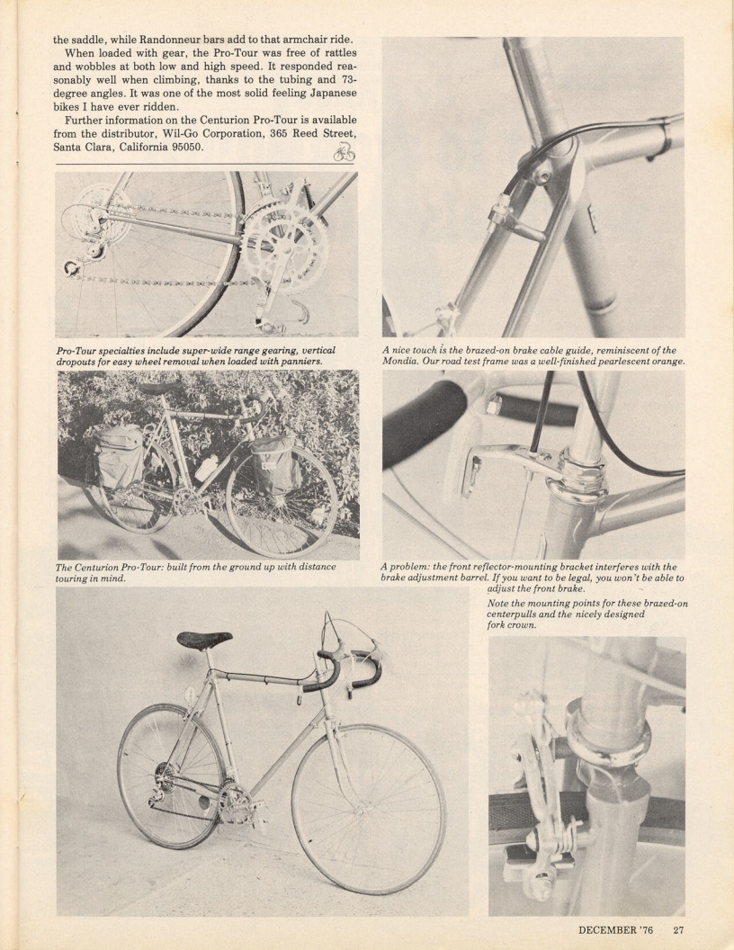 <------ Bicycling Magazine 12-1976 ------> Special Centurion Pro-Tour