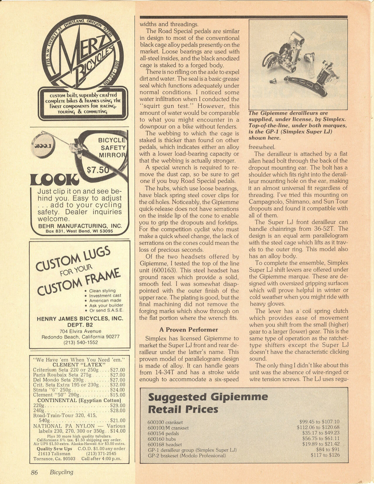 <------ Bicycling Magazine 11-1979 ------> Super Lightweight Components - Gipiemme