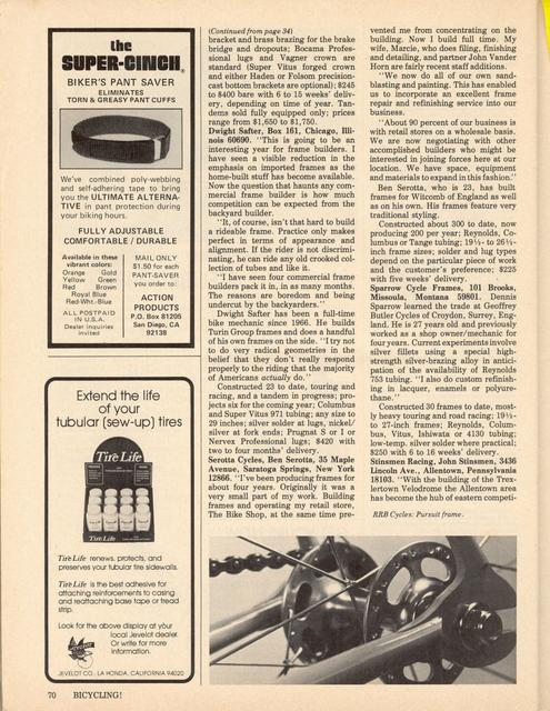<------ Bicycling Magazine 05-1977 ------> 21 American Frame Builders