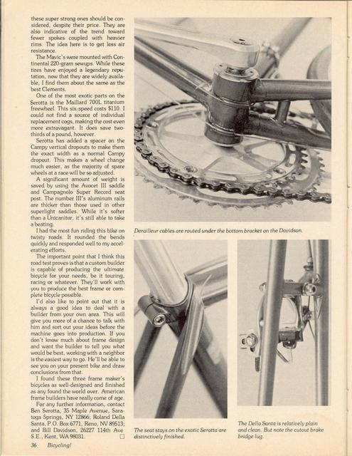 <------ Bicycling Magazine 03-1978 ------> Della Santa / Davidson / Serotta
