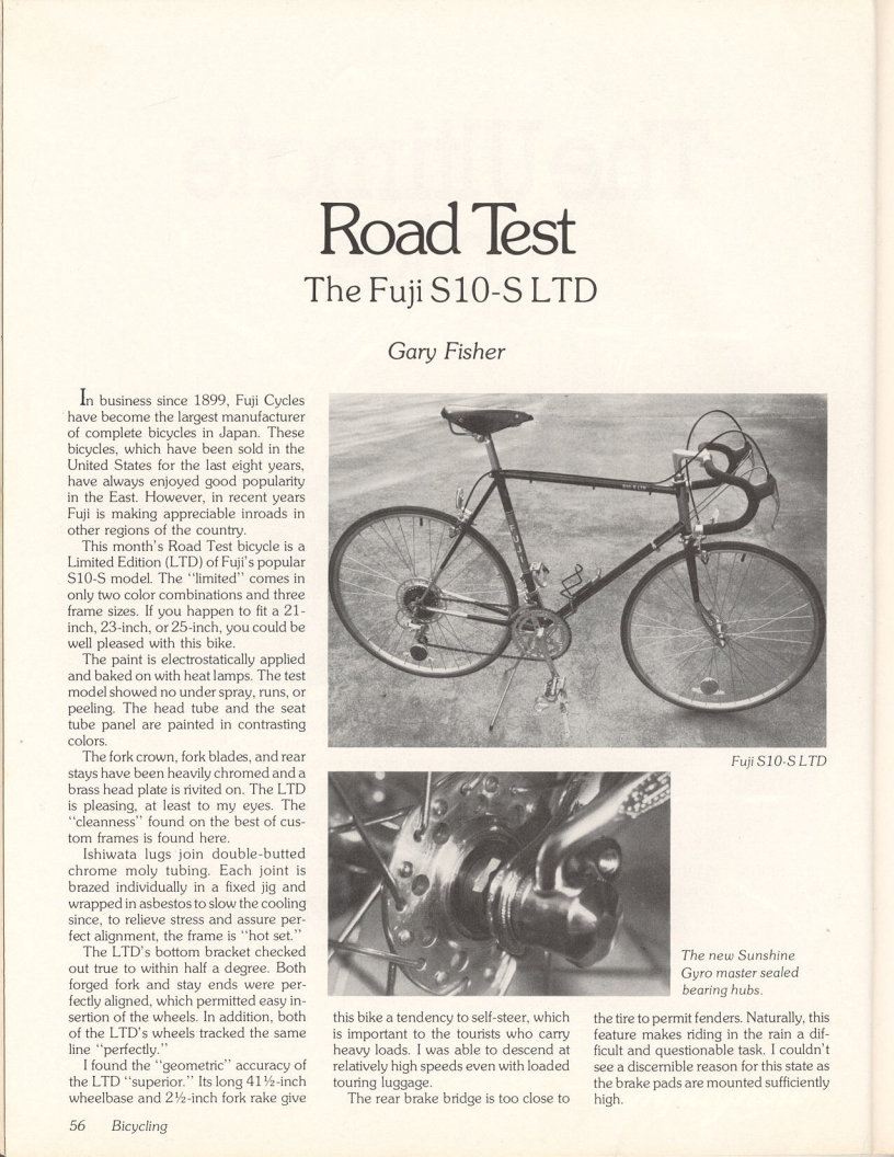 <------ Bicycling Magazine 05-1978 ------> Fuji S10-S LTD