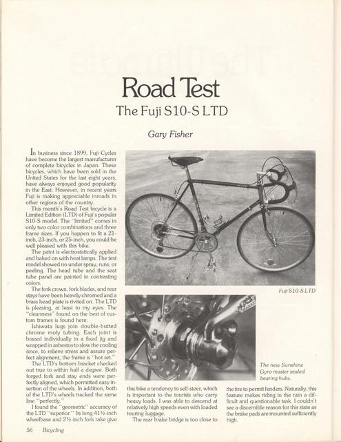 <------ Bicycling Magazine 05-1978 ------> Fuji S10-S LTD