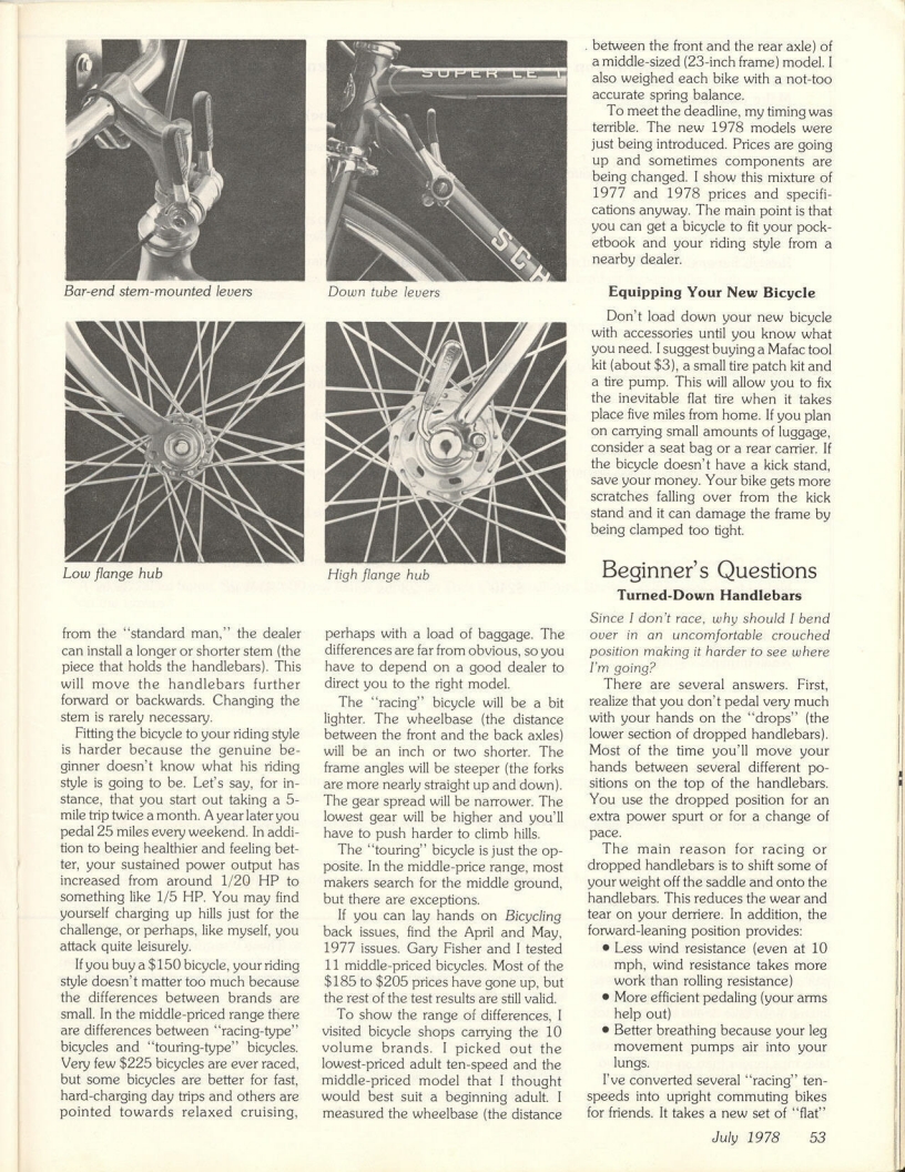 <------ Bicycling Magazine 07-1978 ------> First Time Bicycle Buyers Guide