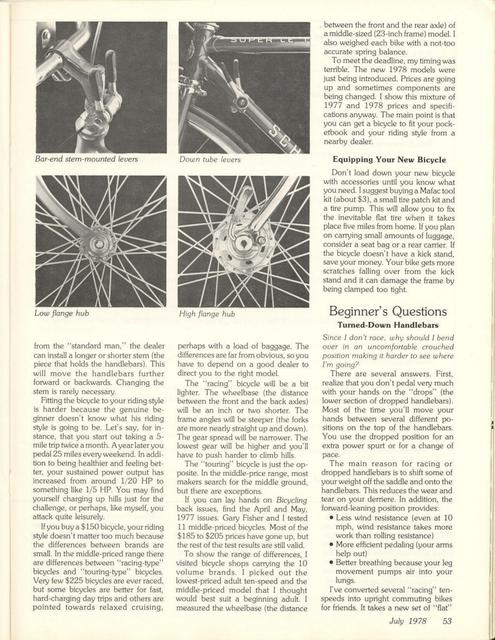 <------ Bicycling Magazine 07-1978 ------> First Time Bicycle Buyers Guide