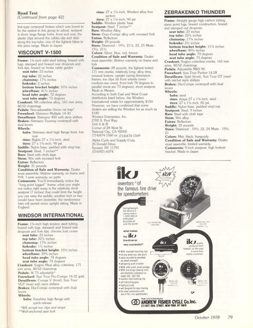 <------ Bicycling Magazine 10-1978 ------> Consumer’s Guide To $100 to $150 Bikes