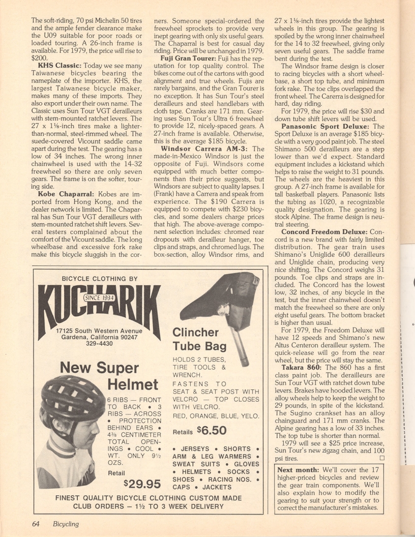 <------ Bicycling Magazine 03-1979 ------> Twelve Derailleur Bikes In The $200 Range