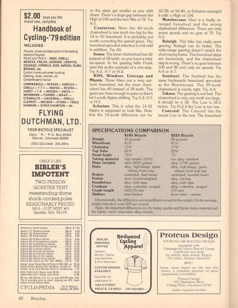 <------ Bicycling Magazine 04-1979 ------> Choosing A $210 To $250 Bicycle