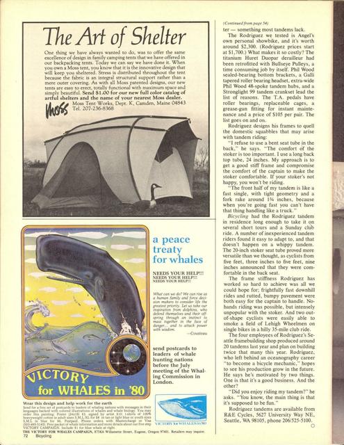 <------ Bicycling Magazine 07-1980 ------> Rodriguez Tandem