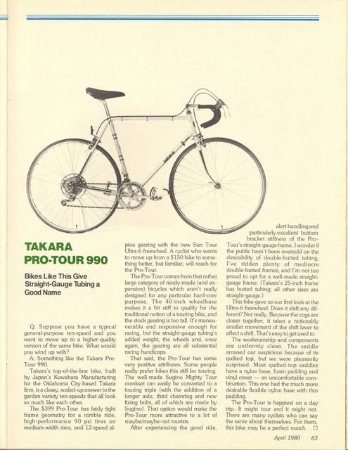 <------ Bicycling Magazine 04-1980 ------> Takara Pro-Tour 990