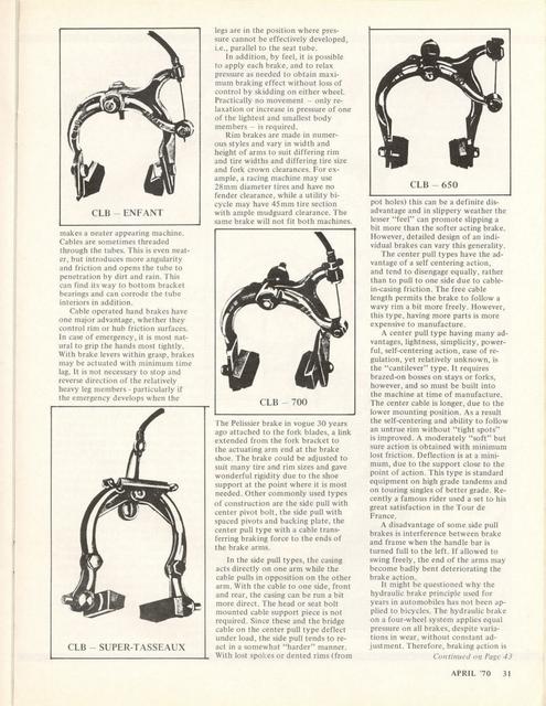 <------ Bicycling Magazine 04-1970 ------> Brakes For Bicycles