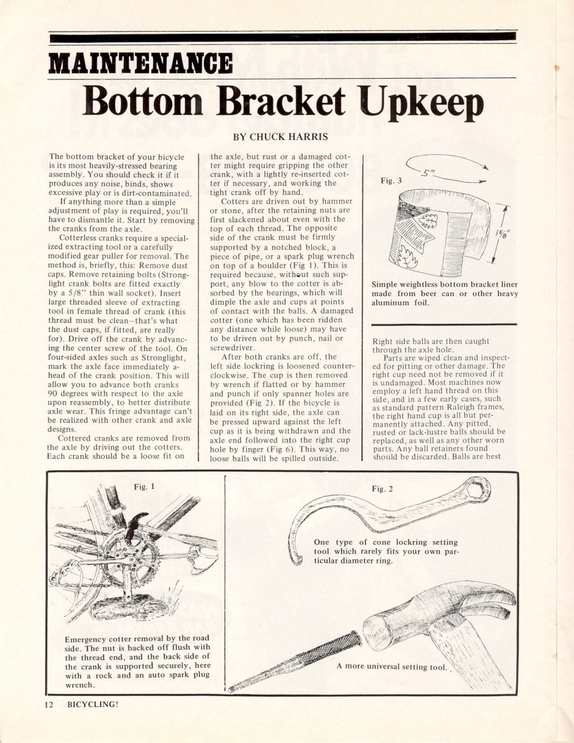 <------ Bicycling Magazine 11-1970 ------> Bottom Bracket Upkeep