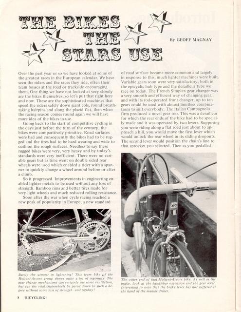 <------ Bicycling Magazine 04-1971 ------> The Bikes The Stars Use